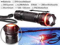KryoLights Cree-LED-Taschenlampe mit Alu-Gehäuse, 5 Watt, 360 Lumen, IP65; LED-Akku-Taschenlampen mit USB-Powerbank LED-Akku-Taschenlampen mit USB-Powerbank 