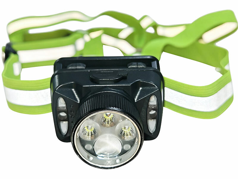 ; Akku-Stirnlampen mit LED-Band, Spotlight und farbigem Licht Akku-Stirnlampen mit LED-Band, Spotlight und farbigem Licht