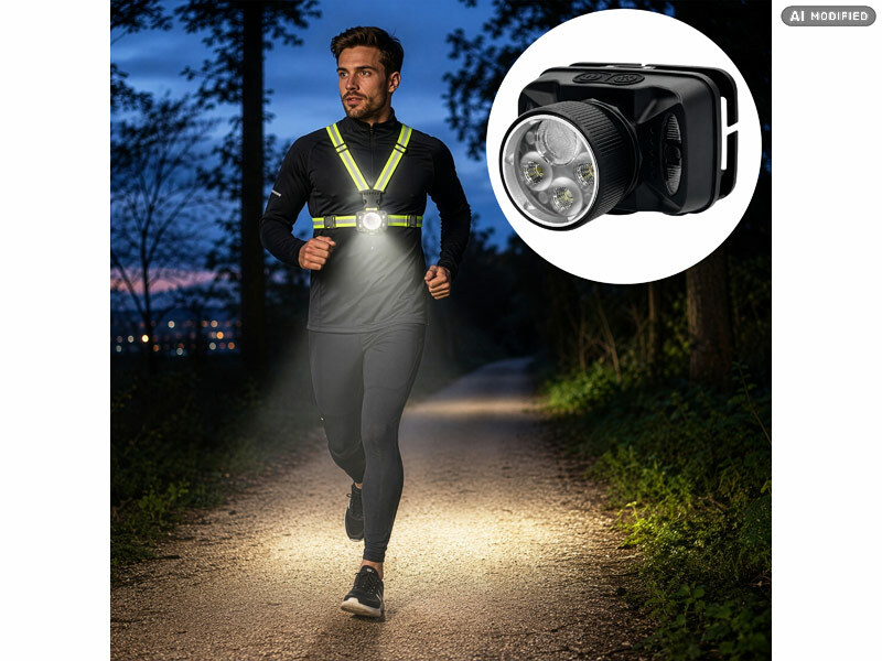 ; Akku-Stirnlampen mit LED-Band, Spotlight und farbigem Licht Akku-Stirnlampen mit LED-Band, Spotlight und farbigem Licht