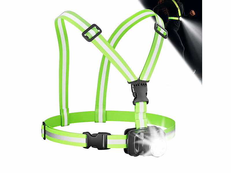 ; Akku-Stirnlampen mit LED-Band, Spotlight und farbigem Licht Akku-Stirnlampen mit LED-Band, Spotlight und farbigem Licht