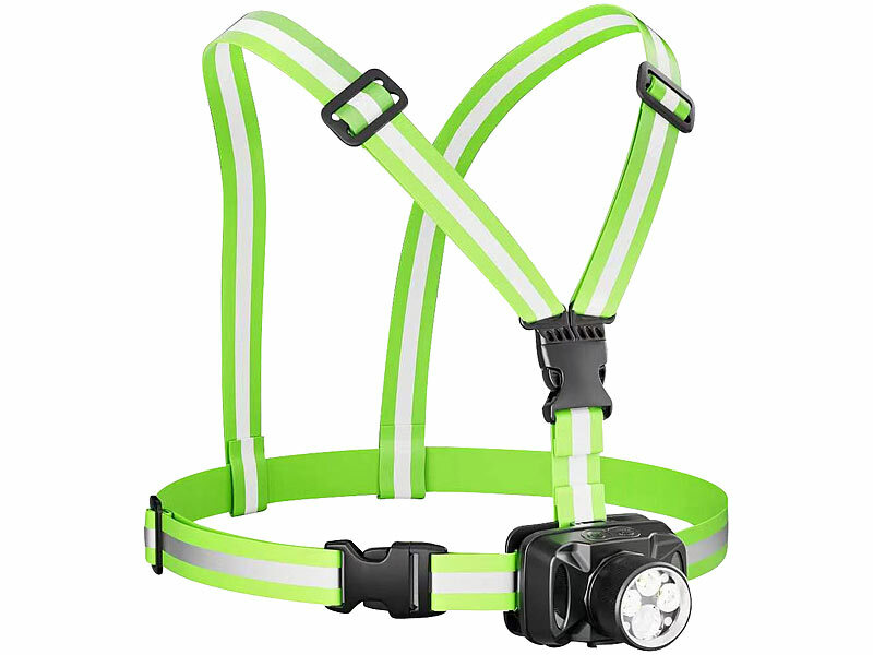 ; Akku-Stirnlampen mit LED-Band, Spotlight und farbigem Licht Akku-Stirnlampen mit LED-Band, Spotlight und farbigem Licht