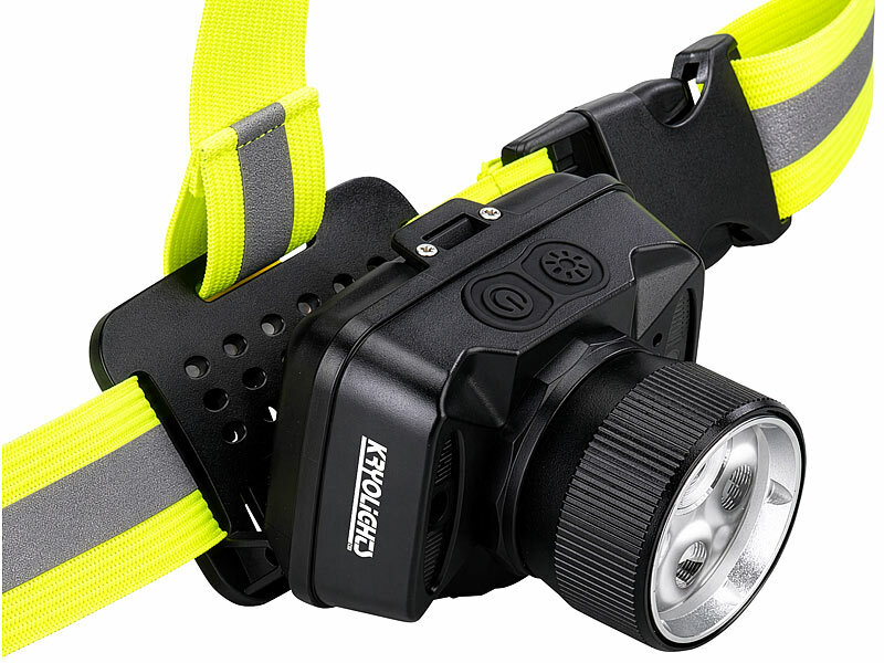 ; Akku-Stirnlampen mit LED-Band, Spotlight und farbigem Licht Akku-Stirnlampen mit LED-Band, Spotlight und farbigem Licht