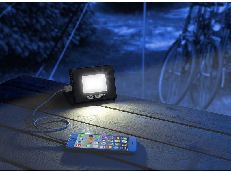 ; LED-Fluter mit Powerbanks 