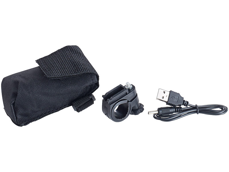 ; Akku-Stirnlampen mit LED-Band, Spotlight und farbigem Licht 