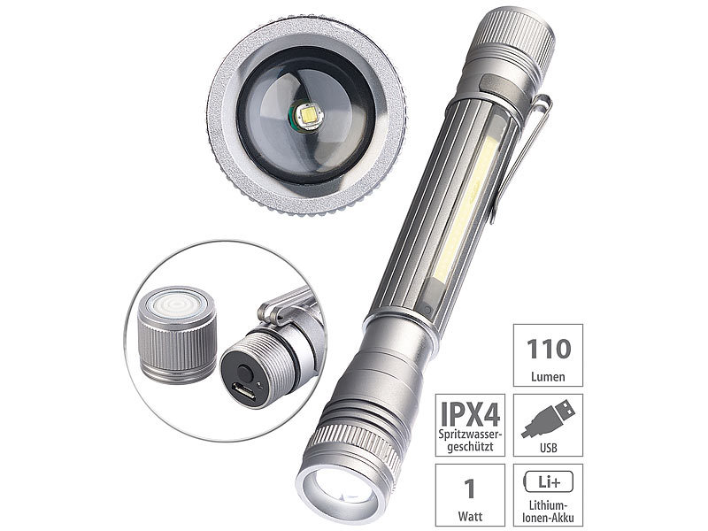 Akku Arbeitsleuchte Handlampe Stablampe COB LED Faltbar 100-360 Lumen Laternen 