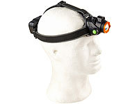 ; Akku-Stirnlampen mit LED-Band, Spotlight und farbigem Licht 