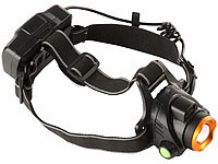 ; Akku-Stirnlampen mit LED-Band, Spotlight und farbigem Licht 